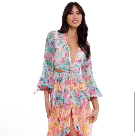 Nwt Rococo Sand Nesh Maxi Dress Floral Long Sleeve Cutout - Picture 10 of 11